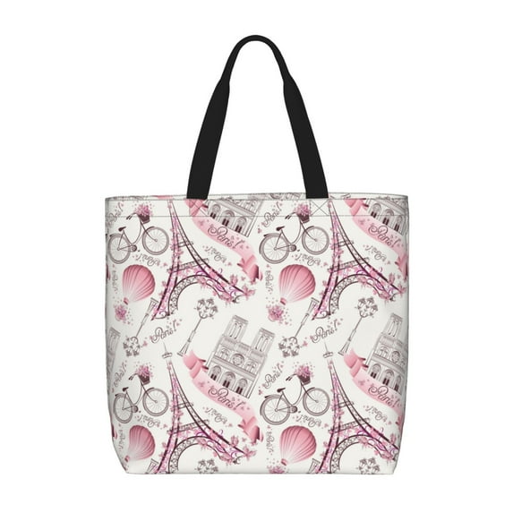 Pofeuu Romantic Travel In Paris Print Tote Bag for Women,Hobo HandBags with Zipper,Large Capacity Casual Shoulder Handbags with Inner Pockets