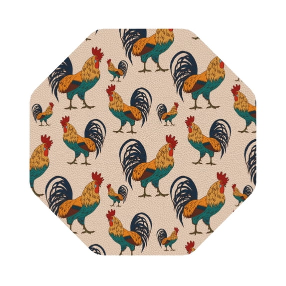 Pofeuu Rooster Print Leather Coasters Set of 6, Round Cups Mugs Mat Pad for Home Kitchen Heat Resistant Drink Coasters,Octagon