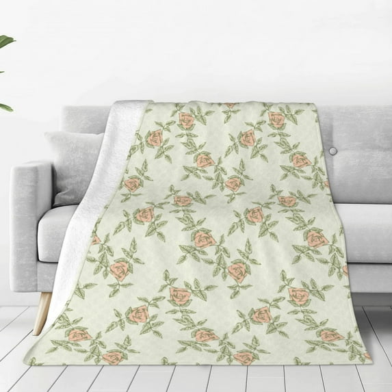 Pofeuu Rose Darkseagreen Color Background Print Ultra-Soft Micro Fleece Blanket,for Bed Or Sofa,All Season Throw Blankets Flannel Blanket-50"x40"
