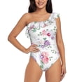 thumbnail image 1 of Pofeuu Rose Flower B Print Women's One Piece Swimsuits One Shoulder Swimwear Asymmetric Ruffle Monokinis Bathing Suits-Small, 1 of 6
