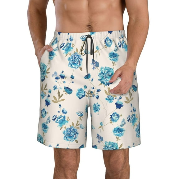 Pofeuu Rose Flowers Prin Men's Swim Trunks Quick Dry Bathing Suit Swimming Board Shorts Mesh Lining Beach Swimwear-Large