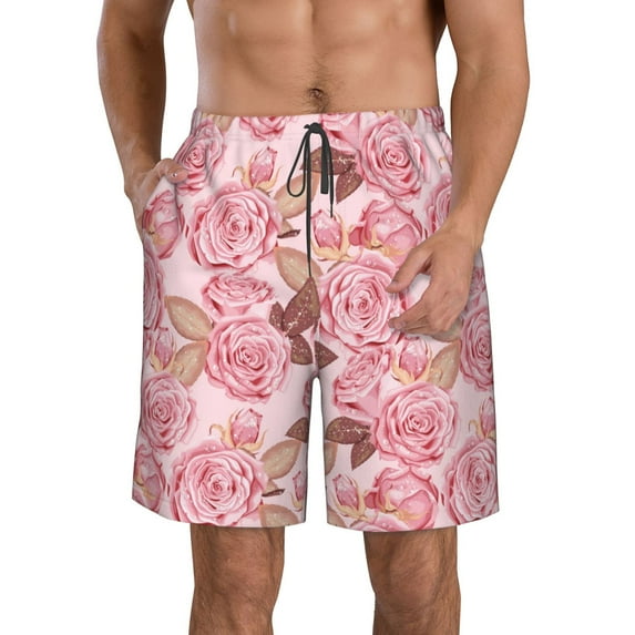 Pofeuu Rose Flowers Prin Men's Swim Trunks Quick Dry Bathing Suit Swimming Board Shorts Mesh Lining Beach Swimwear-Small