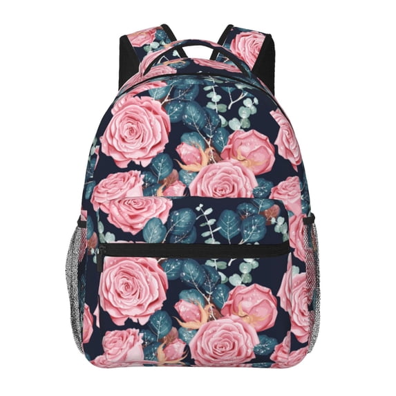 Pofeuu Rose Flowers Print Backpack for Men and Women - Basic Bookbag Casual Daypack Backpacks for College Work Travel-One Size