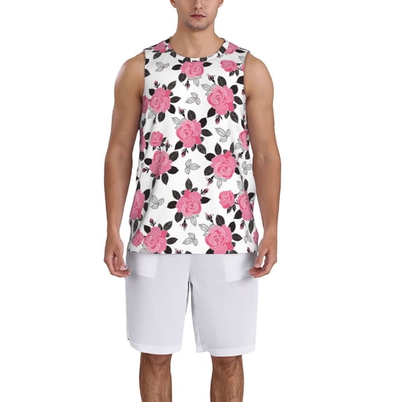 Pofeuu Rose Flowers Print Basketball Jersey, Shirts for Men Youth Basketball Jersey Crew Neck-4X-Large
