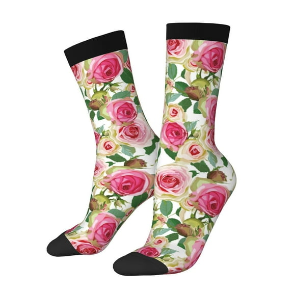 Pofeuu Rose Flowers Print Crew Socks, Adult Running Hiking Socks for Youth and Adult