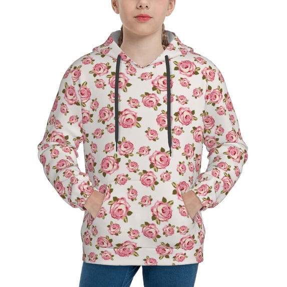 Pofeuu Rose Flowers Print Kids Pullover Hoodies Warm Thick Hooded Sweatshirt with Packet for Boys Girls-X-Large