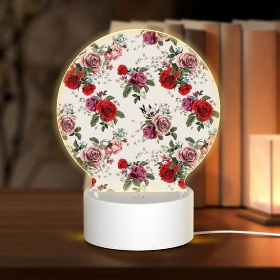 Pofeuu Rose Flowers Print LED Christmas Night Light Lamp Base Gift DIY 3D Clear Acrylic Blank Engrave Sheets for Room Cafe Bar Birthday Party Decoration