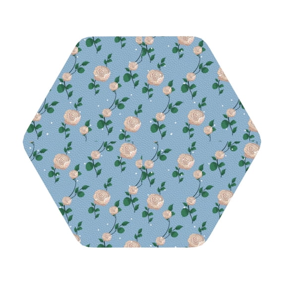 Pofeuu Rose Flowers Print Leather Coasters Set of 6, Round Cups Mugs Mat Pad for Home Kitchen Heat Resistant Drink Coasters,Hexagon