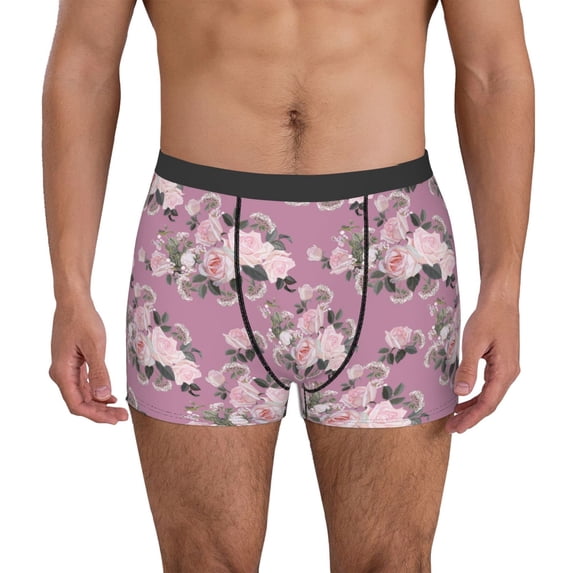 Pofeuu Rose Flowers Print Men’s Boxer Briefs, Moisture-Wicking Underwear, Regular,Trunk-Small