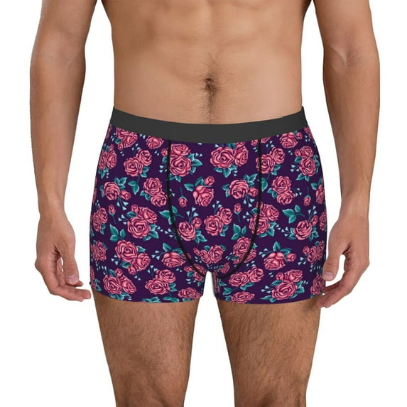 Pofeuu Rose Flowers Print Men’s Boxer Briefs, Moisture-Wicking Underwear, Regular,Trunk-Small