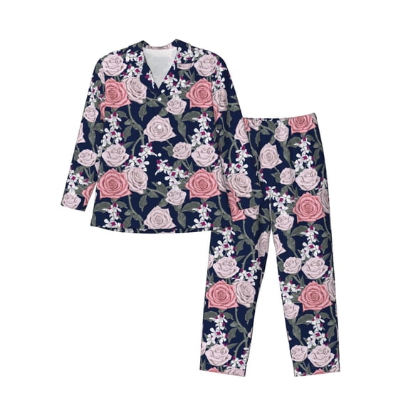 Pofeuu Rose Flowers Print Men's Long Sleeve Pajama Set Pijamas Para Hombres Pijamas Para Hombres Mens Pajamas Set-Medium