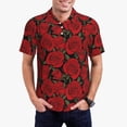 thumbnail image 1 of Pofeuu Rose Flowers Print Men's Loose Fit Midweight Short-Sleeve Pocket Polo-Medium, 1 of 6