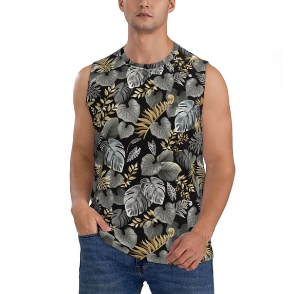 Pofeuu Rose Flowers Print Men's Muscle T-Shirt, Sleeveless, Muscle Tank, Classic Muscle Tee Top For Men Casual Sleeveless Muscle T-Shirt Trendy Clothes-Large