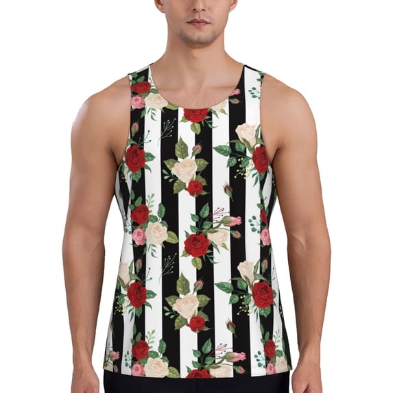 Pofeuu Rose Flowers Print Men's Workout Tank Tops Sleeveless Muscle Gym Shirt Quick Dry-Large
