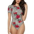thumbnail image 1 of Pofeuu Rose Flowers Print Short Sleeve Body Suits Women Round Neck Bodysuits for Women Onesie Adult Set Body Suit-XX-Large, 1 of 7