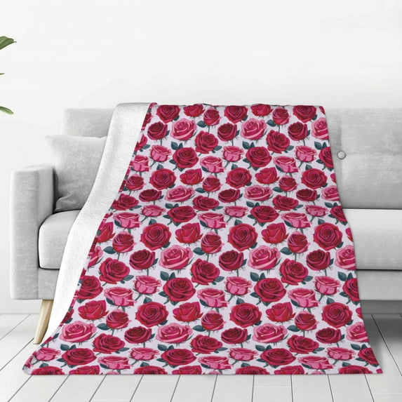 Pofeuu Rose Flowers Print Ultra-Soft Micro Fleece Blanket,for Bed Or Sofa,All Season Throw Blankets Flannel Blanket-80"x60"