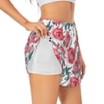 thumbnail image 1 of Pofeuu Rose Flowers Print Women's Athletic Shorts Running Workout Shorts Tummy Control Quick Dry Gym Shorts with Pockets Double layer sports shorts-Large, 1 of 7