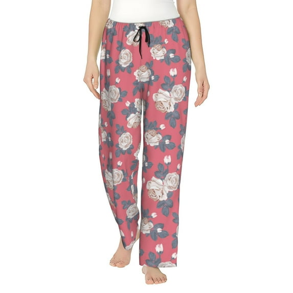 Pofeuu Rose Flowers Print Women's Fashion Pajama Pants with Pockets Comfy Drawstring Sleep Lounge Bottoms-X-Large