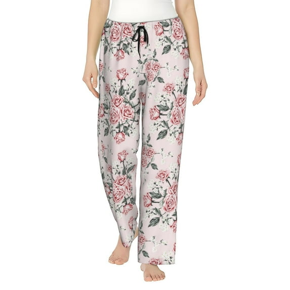 Pofeuu Rose Flowers Print Women's Fashion Pajama Pants with Pockets Comfy Drawstring Sleep Lounge Bottoms-X-Large