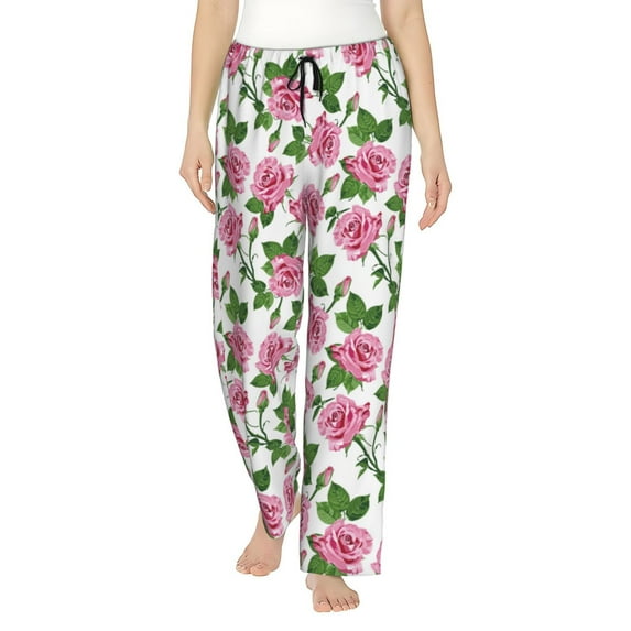 Pofeuu Rose Flowers Print Women's Fashion Pajama Pants with Pockets Comfy Drawstring Sleep Lounge Bottoms-XX-Large