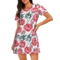 thumbnail image 1 of Pofeuu Rose Flowers Print Women's Loose Fit Short Sleeve Nightgown, Comfortable Sleep Dress for Women, Casual Lounge Sleepwear, Soft Cotton Sleep Dress, 1 of 6