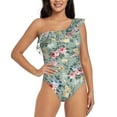 thumbnail image 1 of Pofeuu Rose Flowers Print Women's One Piece Swimsuits One Shoulder Swimwear Asymmetric Ruffle Monokinis Bathing Suits-Large, 1 of 6
