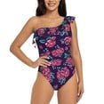 thumbnail image 1 of Pofeuu Rose Flowers Print Women's One Piece Swimsuits One Shoulder Swimwear Asymmetric Ruffle Monokinis Bathing Suits-Medium, 1 of 6