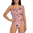 thumbnail image 1 of Pofeuu Rose Flowers Print Women's One Piece Swimsuits One Shoulder Swimwear Asymmetric Ruffle Monokinis Bathing Suits-Medium, 1 of 6