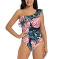 thumbnail image 1 of Pofeuu Rose Flowers Print Women's One Piece Swimsuits One Shoulder Swimwear Asymmetric Ruffle Monokinis Bathing Suits-Small, 1 of 6