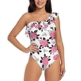 thumbnail image 1 of Pofeuu Rose Flowers Print Women's One Piece Swimsuits One Shoulder Swimwear Asymmetric Ruffle Monokinis Bathing Suits-X-Large, 1 of 6