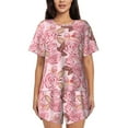 thumbnail image 1 of Pofeuu Rose Flowers Print Women's Pajama Set Short/Shorts Soft Button PJs Elastic Drawstring Waist Sleepwear-3X-Large, 1 of 6