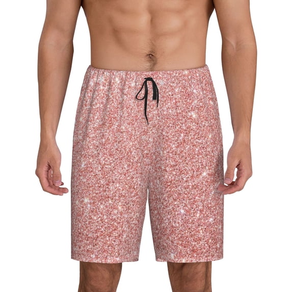 Pofeuu Rose Gold Pink Glitter Print Men's Soft Woven Elastic Waistband Sleep Pajama Short-4X-Large