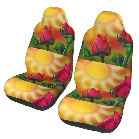 Pofeuu Rose Psychedelic Print Automotive Car Seat Covers Flat Cloth Full Set Seat Covers,Car Seat Covers front seats for Cars Trucks and SUVs(Two packs)