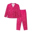 thumbnail image 1 of Pofeuu Rose Red Glitter Print Womens Pajamas Set Long Sleeve Sleepwear Button Down Nightwear Soft Pj Lounge Sets Button Down Pajamas Women-Small, 1 of 7