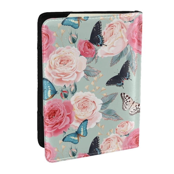 Pofeuu Roses and Butterflies Print Travel Document Organizer Passport Holder Men Women for Family (6.5 in x 4.5 in),Wallet Holder Credit Card Clutch Bag Case