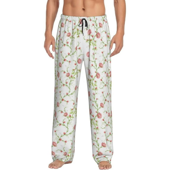 Pofeuu Roses Flowers Print Men's Pajama Pants, Soft Lounge Pajama Pants with big pockets for Men Plaid Pj Bottoms-Large