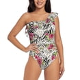 thumbnail image 1 of Pofeuu Roses Mixed Zebra Print Women's One Piece Swimsuits One Shoulder Swimwear Asymmetric Ruffle Monokinis Bathing Suits-Large, 1 of 6