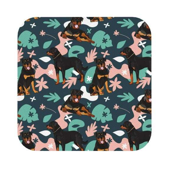 Pofeuu Rottweiler Print Leather Coasters Set of 6, Round Cups Mugs Mat Pad for Home Kitchen Heat Resistant Drink Coasters,Square