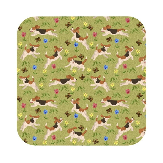 Pofeuu Running Beagle Print Leather Coasters Set of 6, Round Cups Mugs Mat Pad for Home Kitchen Heat Resistant Drink Coasters,Square