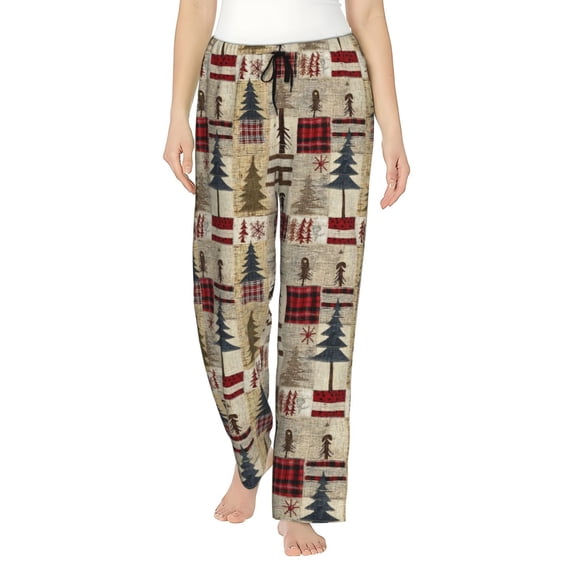 Pofeuu Rustic Plaid Forest Lodge Print Women's Fashion Pajama Pants with Pockets Comfy Drawstring Sleep Lounge Bottoms-XX-Large