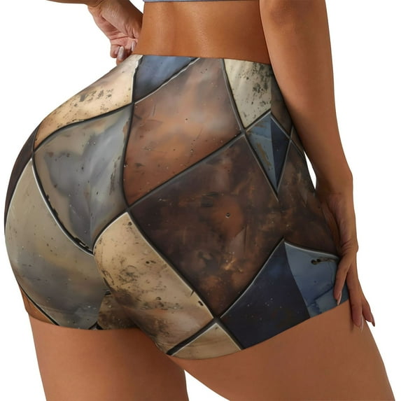 Pofeuu Rustic Tile Pattern Print Workout Shorts for Women Scrunch Butt Lifting High Waisted Yoga Gym Seamless Booty Biker Shorts-X-Large