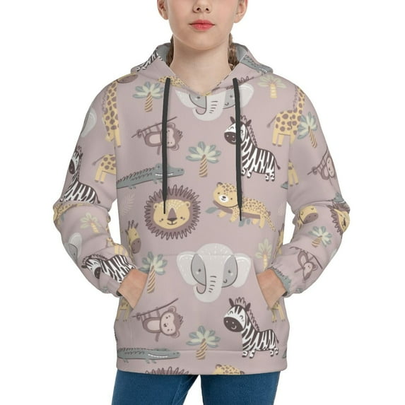 Pofeuu Safari Animals Print Kids Pullover Hoodies Warm Thick Hooded Sweatshirt with Packet for Boys Girls-Medium