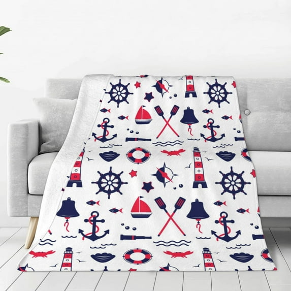 Pofeuu Sailing Marine Travel Print Ultra-Soft Micro Fleece Blanket,for Bed Or Sofa,All Season Throw Blankets Flannel Blanket-50"x40"