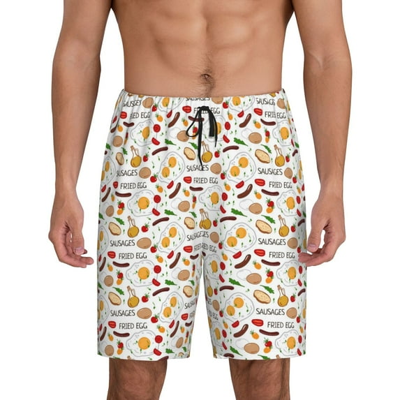 Pofeuu Sausage Tomato Toast Print Men's Soft Woven Elastic Waistband Sleep Pajama Short-3X-Large