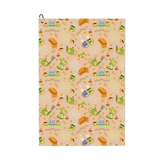 Pofeuu Scandinavian Style Hygge Print Premium Golf Towel with Carabiner Clip Absorbent Microfiber Waffle Pattern Golf Towel for Golf Bag Trolly Belt Loop