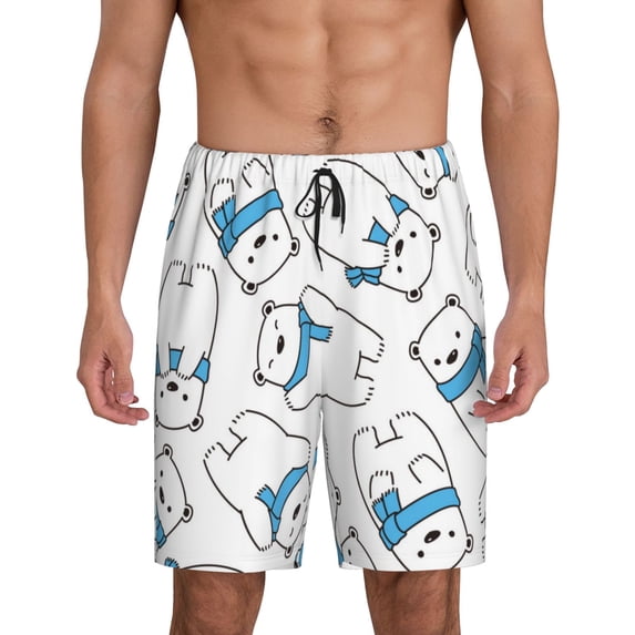 Pofeuu Scarf Bear Print Men's Soft Woven Elastic Waistband Sleep Pajama Short-3X-Large