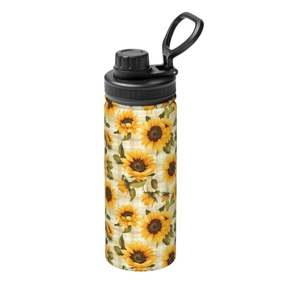 Pofeuu Scottish Plaid Sunflower Print 18oz Sports Insulated Kettle Stainless Steel Vacuum Water Bottle Leakproof Sport Flask