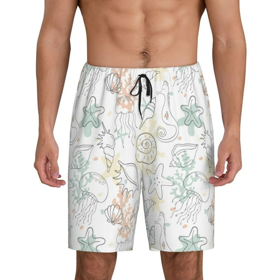 Pofeuu Sea Animals Print Men's Soft Woven Elastic Waistband Sleep Pajama Short-X-Large