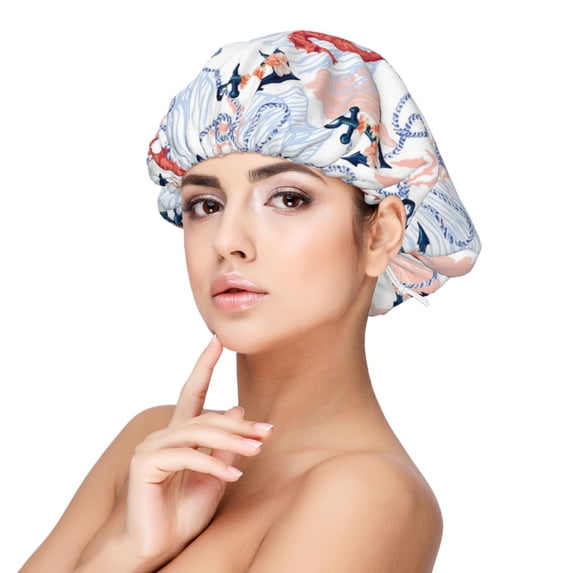 Pofeuu Sea Horse And Corals Print Silk Bonnet for Sleeping, Satin Hair Bonnets, Soft Elastic Band Silk Sleep Cap, Hair Wrap