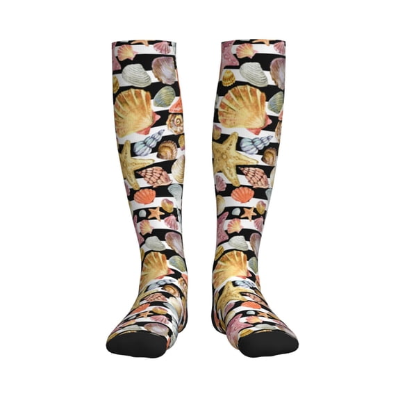 Pofeuu Sea Shell Print Compression Socks for Women & Men Circulation - Best Support for Nurses,Running,Athletic,Sports